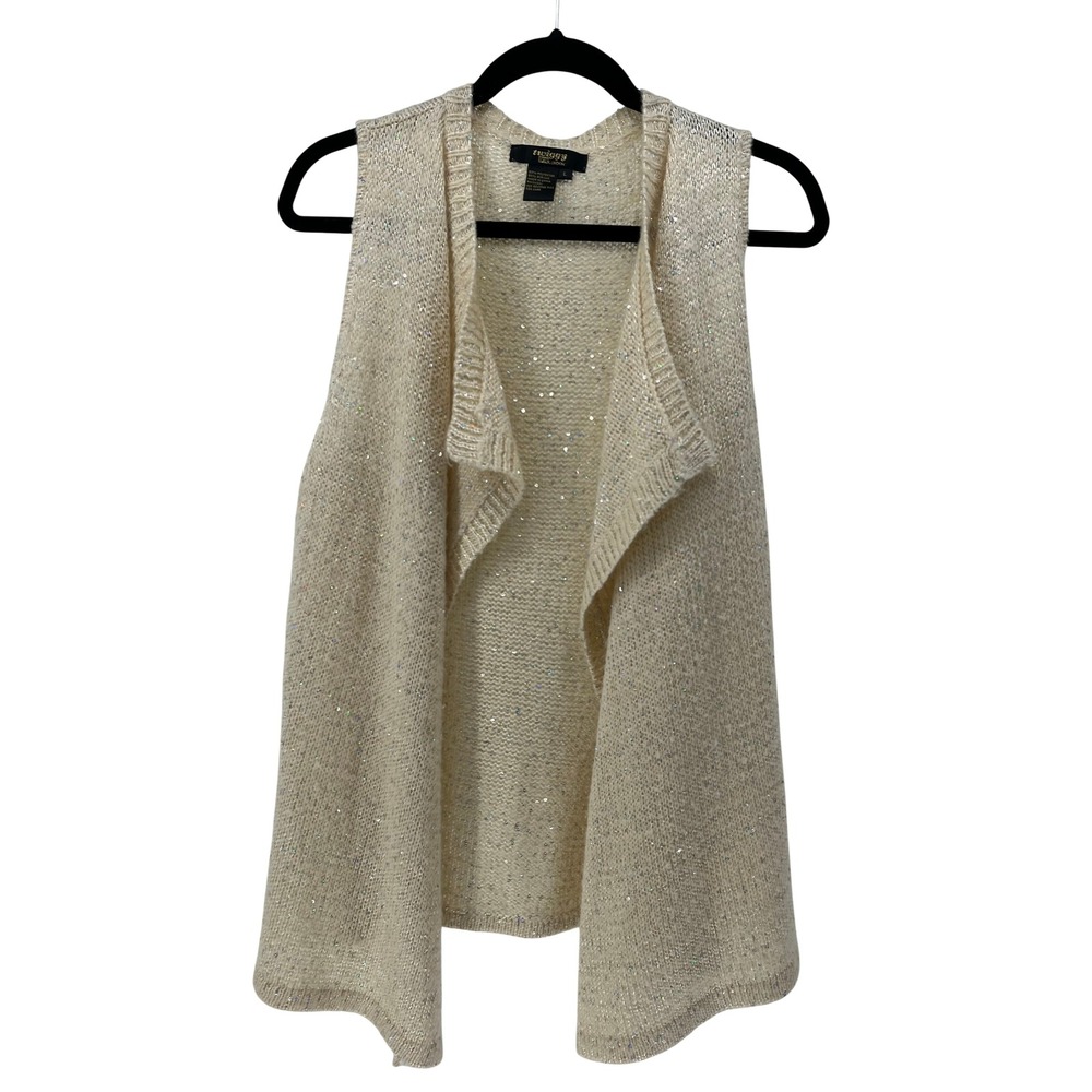 Twiggy London‎ Ivory Sequin Open Front Knit Vest Sleeveless Cardigan Large
